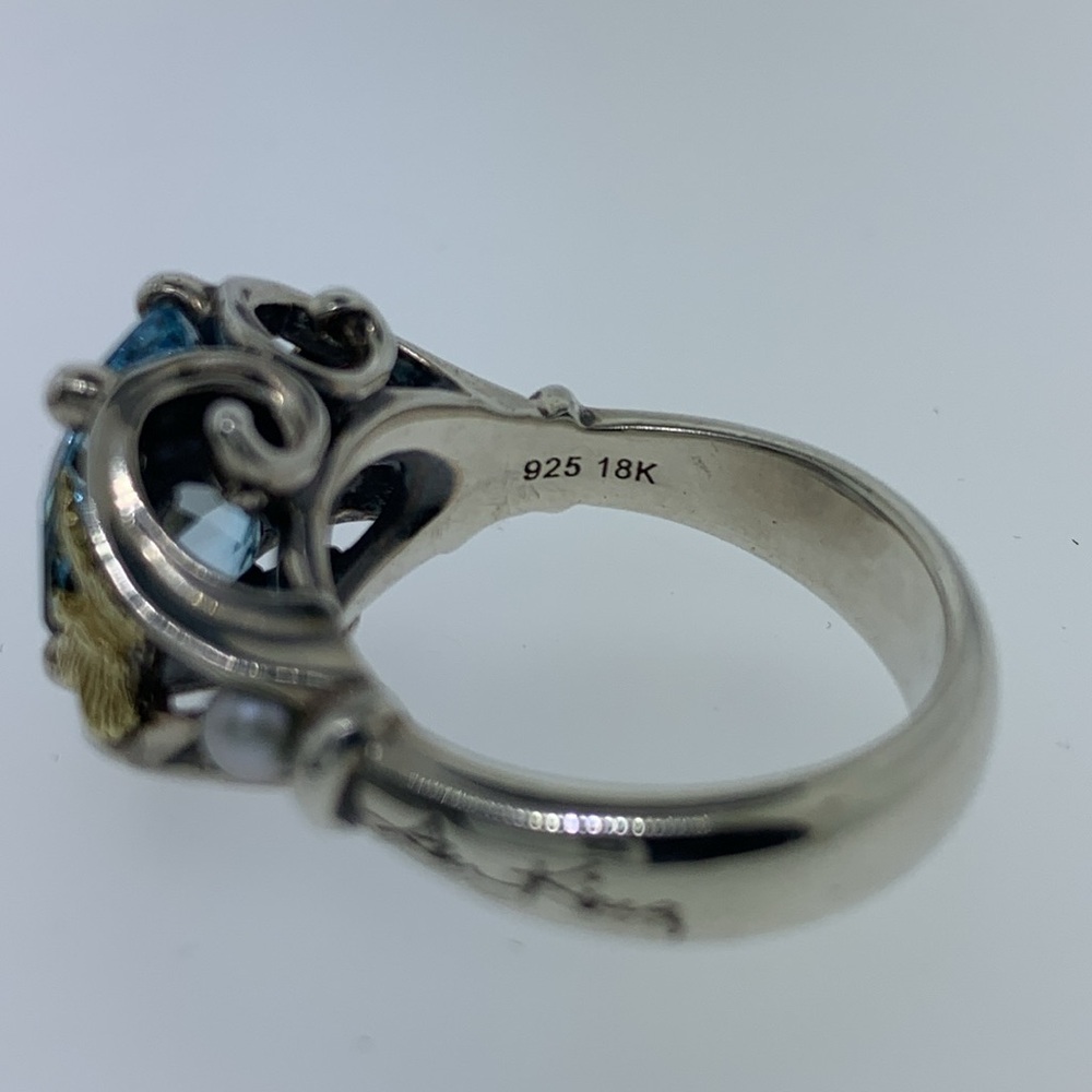 ANN KING Sterling Silver 18k Gold Butterfly Topaz & Pearl Ring Size 8 - Picture 8 of 9